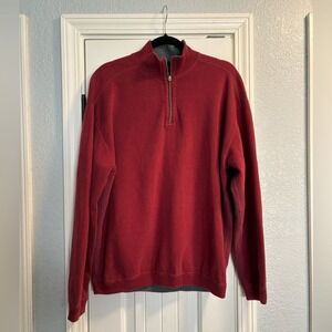 Tommy Bahama Mens Medium Red Reversible Pull Over 1/4 Zip Long Sleeve Sweater
